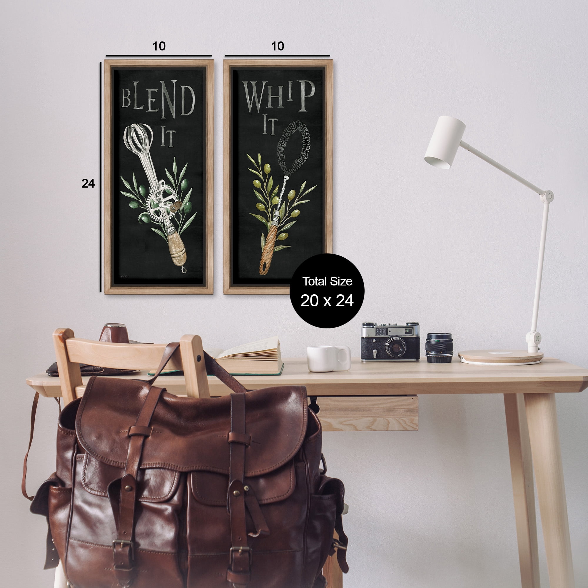 Stupell Industries Vintage Utensil Phrases Botanical & Floral Painting Brown Floater Framed Canvas Art Print Wall Art, 11 x 25, Set of 2