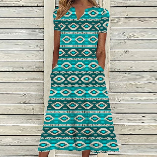 Robes pour Femmes 2024 Été Surdimensionné Décontracté Manches Courtes Col en V Robe Imprimée Robe Ample 50 % de Réduction!