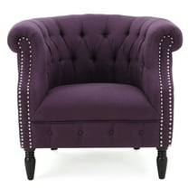 GDF Studio Justus Contemporary Tufted Club Chair, Plum Fabric and Matte Black