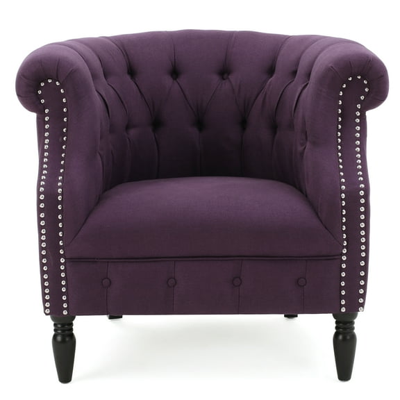 GDF Studio Justus Contemporary Tufted Club Chair, Plum Fabric and Matte Black