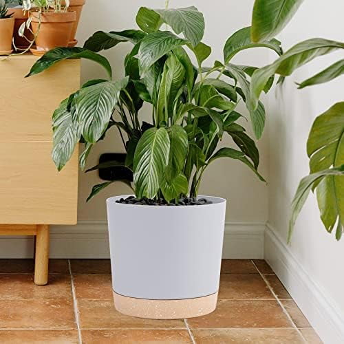 QCQHDU Plant Pots Set of 2 Pack 10 inch,Planters for Indoor Plants with Drainage Holes and Removable Base,Saucer Modern Decorative for Outdoor Garden Planters(Light Grey 10in)
