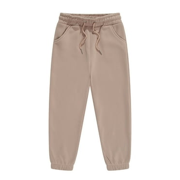 Liyamei Toddler Girls Boys Sweatpants Kids Casual Athletic Cotton Jogger Pants with Drawstring for Boys Girls Size Beige 2-3 Years