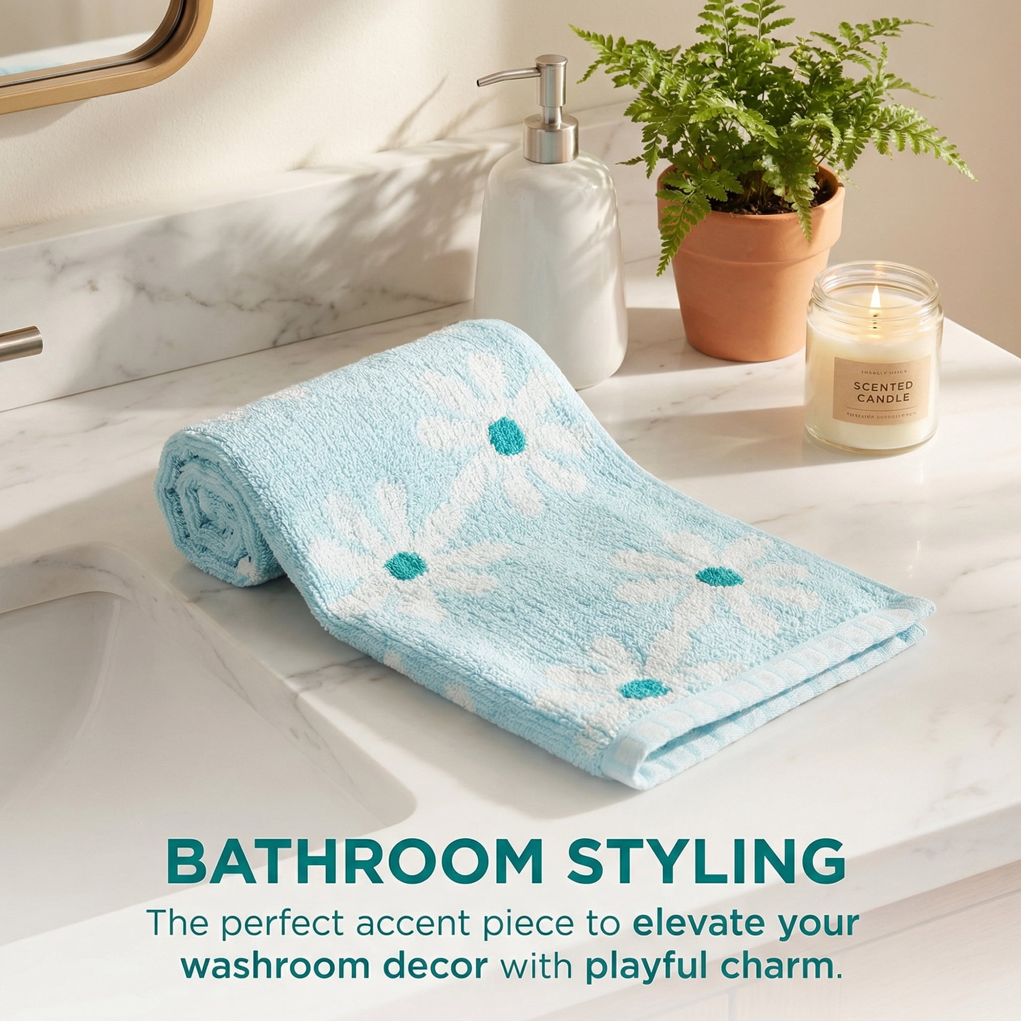 Unique Bargains Pure Cotton Daisy Pattern Ultra Soft Hand Towel Blue 29" x 13"