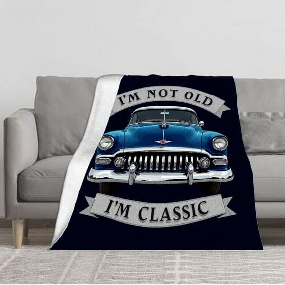 Durable Soft & Warm Flannel Blanket - Cozy Vintage Car Design Perfect for Sofa Travel Bed & Chair - Classic Comfort