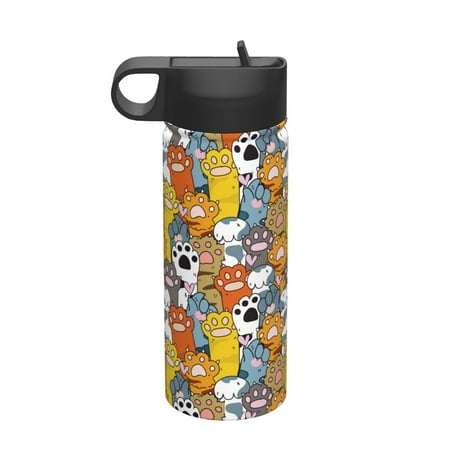 

KLL cute paw Pattern 18OZ Water Bottle With Straw Stainless Steel Sports Water Cup Flask Sports Water Cup Flask Wide Mouth Travel Thermal Mug