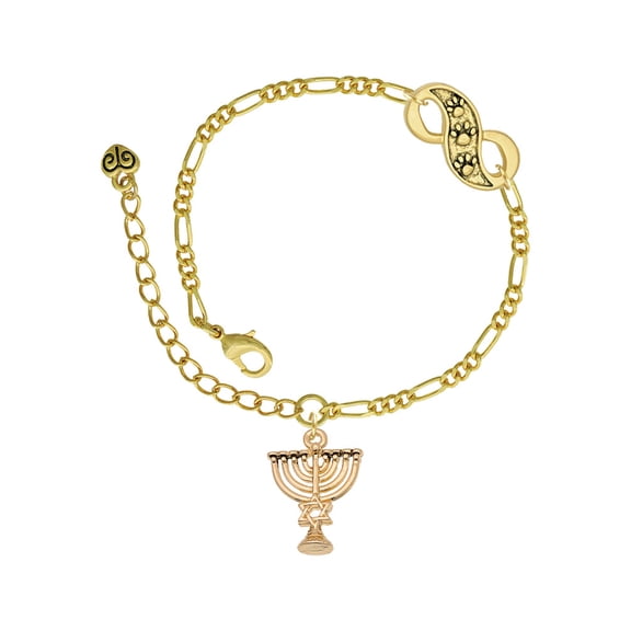 Delight Jewelry Goldtone 3-D Menorah - Gold-tone Paw Infinity Link Chain Bracelet, 6" 2" Extender