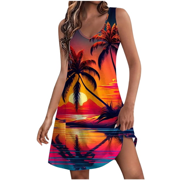 Vestido de Verano para Mujeres sin Mangas Estilo de Bolsillo con Cuello en V, Vestido de Verano Informal Impreso Y Cómodo