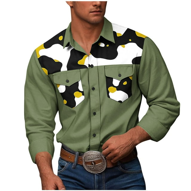 Chemise de Travail pour Homme Décontractée Mode à Boutons Camouflage à Double Poches Imprimée à Manches Longues à Col Rabattu