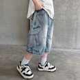 thumbnail image 4 of Gubotare Boys Girls Jean Shorts Elastic Waist Straight Leg Knee Length Denim Shorts Pockets Casual Summer School Jorts Size 13-14 (Blue,13-14 Years), 4 of 5