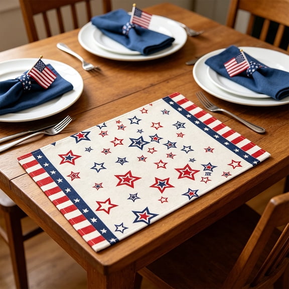 Cififendec 4th of July Patriotic Placemat, 17.72"×11.81", Red White Blue Striped Border Heat-Resistant Table Mat for Independence Day, Memorial Day & Holiday Dinner Decor