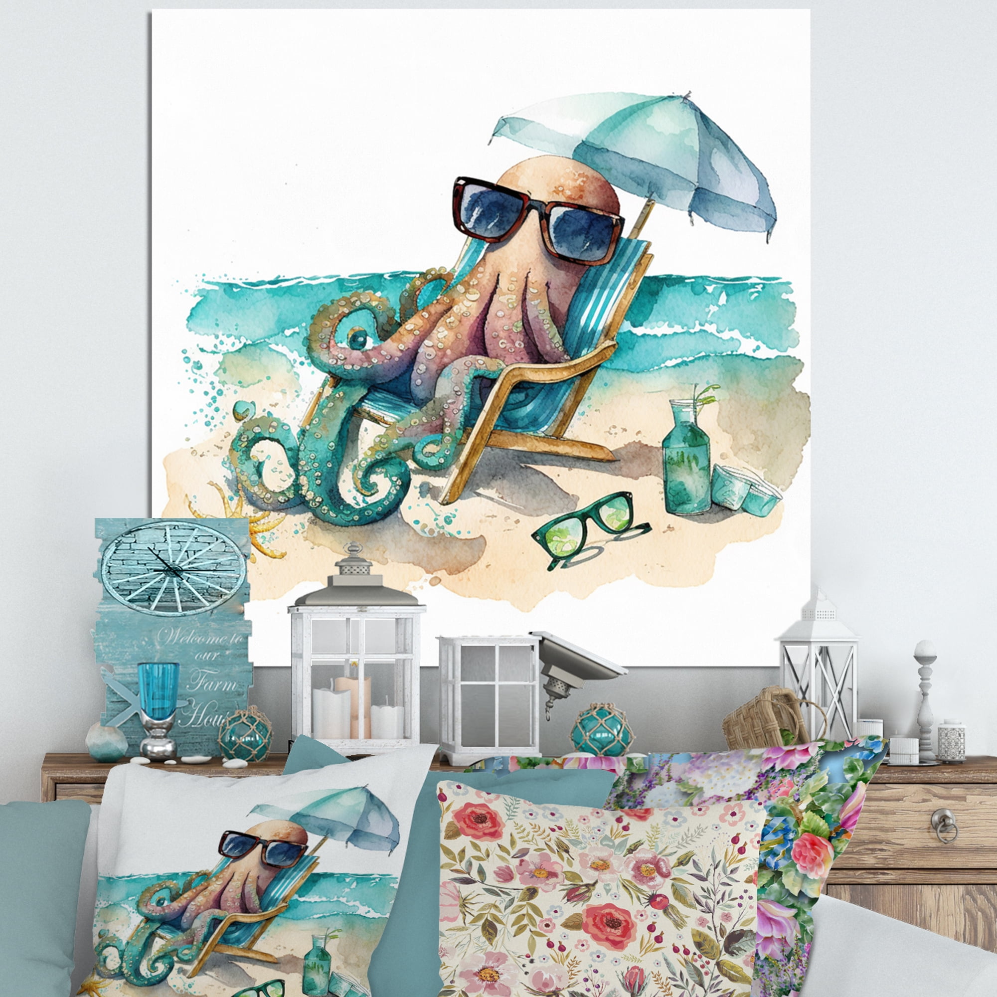 Designart Octopus On The Beach I Canvas Wall Art