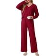 thumbnail image 5 of Cueply Lounge Sets for Women 2 Piece Outfits Fall Long Sleeve Knit Sweater Top Wide Leg Pants Loungewear Winter Matching Set, 5 of 8