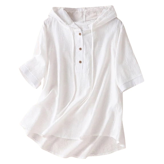 SBYOJLPB 3/4 Sleeved Hooded Top Women's Quarter Sleeved Shirt Summer Oversized Casual Loose Hooded Cardigan Top