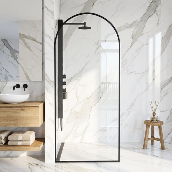 VIGO Arden 34 in. W x 78 in. H Framed Fixed Shower Screen Door in Matte Black with 3/8 in. (10mm) Clear Glass
