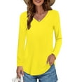 thumbnail image 2 of Tshirts For Women Solid Color V Neck Long Sleeve Tunic Tops Pullover Tee Shirts Activewear,Yellow,L, 2 of 5