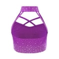 thumbnail image 2 of TiaoBug Kids Girls Dance Crop Top Sleeveless Cutout Shiny Rhinestone Gymnastics Sports Athletic Tank Top Purple 8, 2 of 6