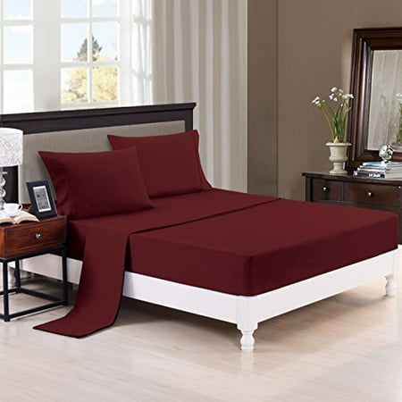 Ultra Soft Solid Bedding Sheets 4pc Set Duvet Cover Microfiber Ultra Soft Solid Bedding Sheets 4pc Set Duvet Cover Microfiber Wrinkle Free Fade Resistant High Quality Bed Queen Burgundy