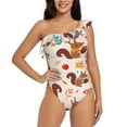 thumbnail image 2 of Yiaed Forest Squirrel Nuts Print Women One Piece Swimsuits Tummy Control One Shoulder Bathing Suits Pattern Ruffle Swimwear-X-Large, 2 of 8