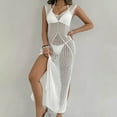 thumbnail image 4 of Taqqpue Women's Crochet Swimsuit Cover Up Solid Color V Neck Sleeveless Ribbed Sweater Dresses Casual Summer Loose Fit Long Beach Dress, 4 of 5