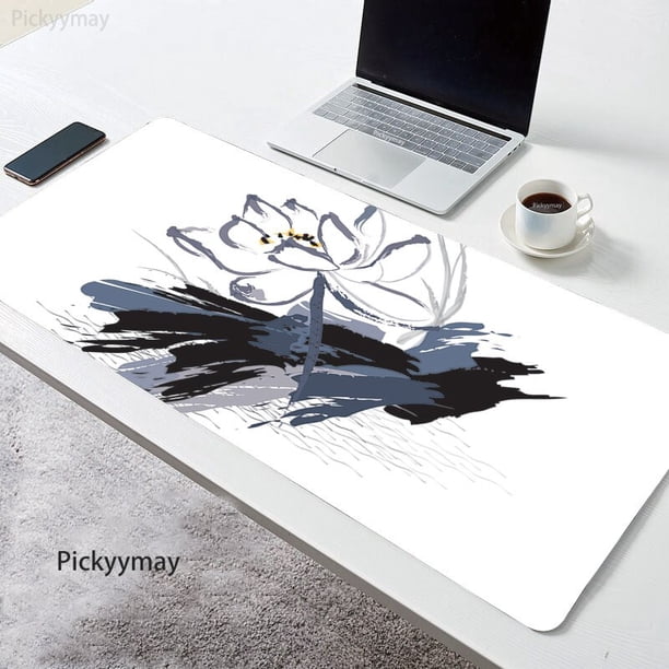 Alfombrilla de ratón grande de loto chino para Gamer, alfombrilla de ratón grande para PC, ordenador, arte de tinta XXL, alfombra de superficie para teclado de escritorio LIUWENJING unisex