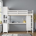 thumbnail image 2 of Tcbosik Loft Bed Queen Size with Wardrobe and Writing Desk, Open Shelves and Storage Cabinet, Bed Frame with Built-in Ladder and Full Length Guardrail, Wood Slats Support, White, 2 of 9