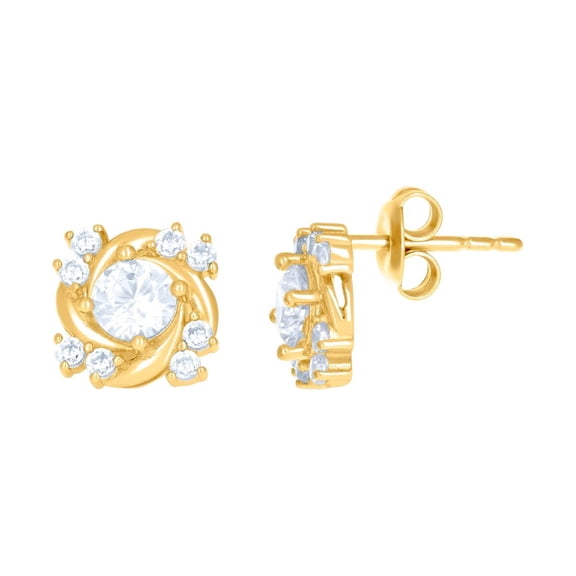 10k Yellow Gold Womens Cubic Zirconia Swirl Fashion Stud Earrings 9.5x9.5mm Wide Stud Earring for Women