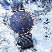 A ALPS Mens Watches Fashion Quartz Men's Watches Ultra Thin Minimalist Wristwatches with Stainless Steel Strap Gift for Man Father's Day Gifts