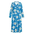 thumbnail image 5 of SEANATIVE Full Length Nightgowns for Women Soft Cozy Sleepshirt Long Sleeve Night Gown Women's Pajama Dress with Chest Buttons, Stylish House Wear Nightwear, L, Daisy Blue, 5 of 7