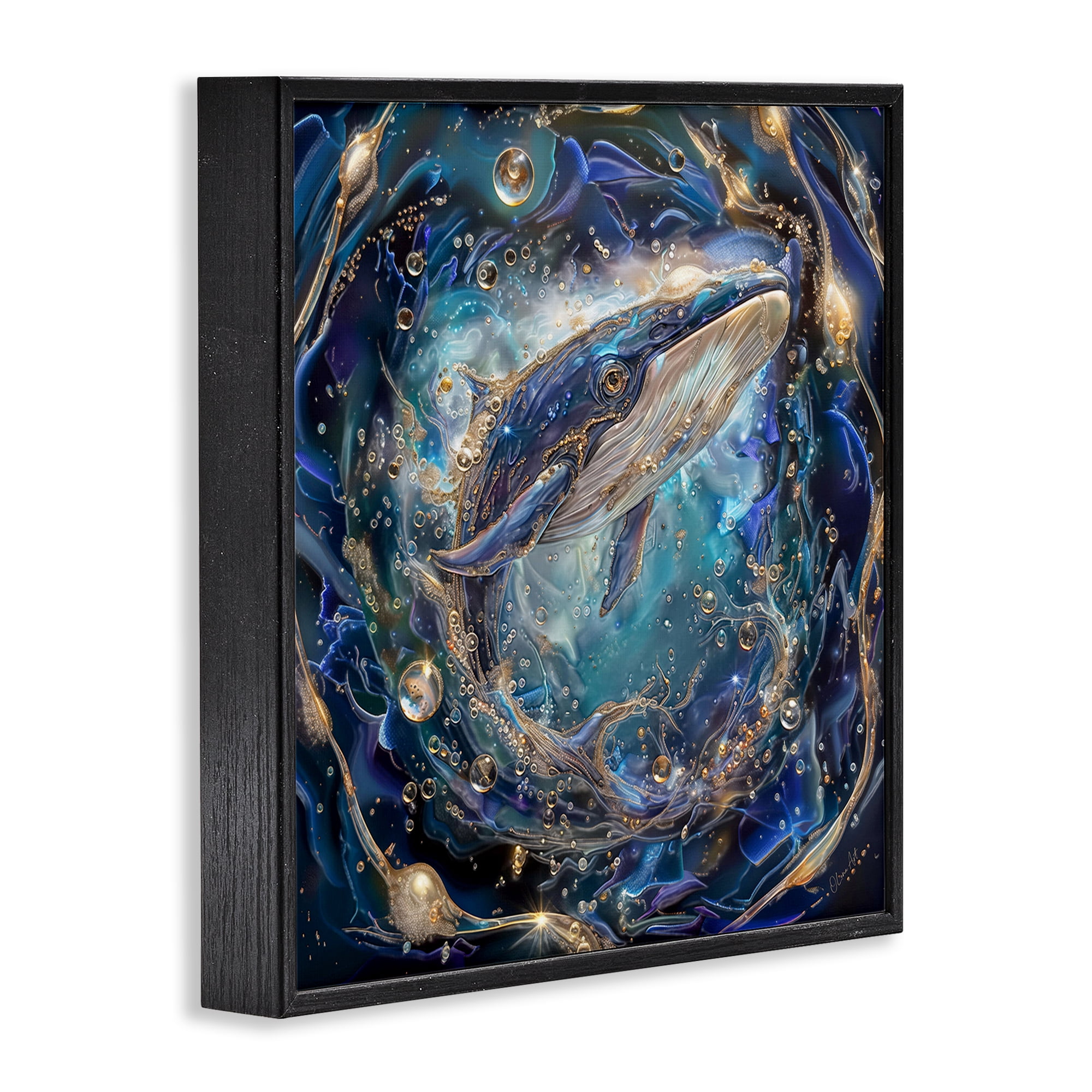 Stupell Industries Echoes Of Abyss Whale Animals & Insects Painting Black Framed Art Print Wall Art, 24 x 24