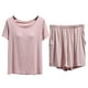 thumbnail image 1 of Gibobby Pijamas para mujer Mujeres con sujetador con almohadilla en el pecho Camiseta de manga corta Top 5 Pantalones Conjunto de ropa fina de verano para el(Rosa,XL), 1 of 3
