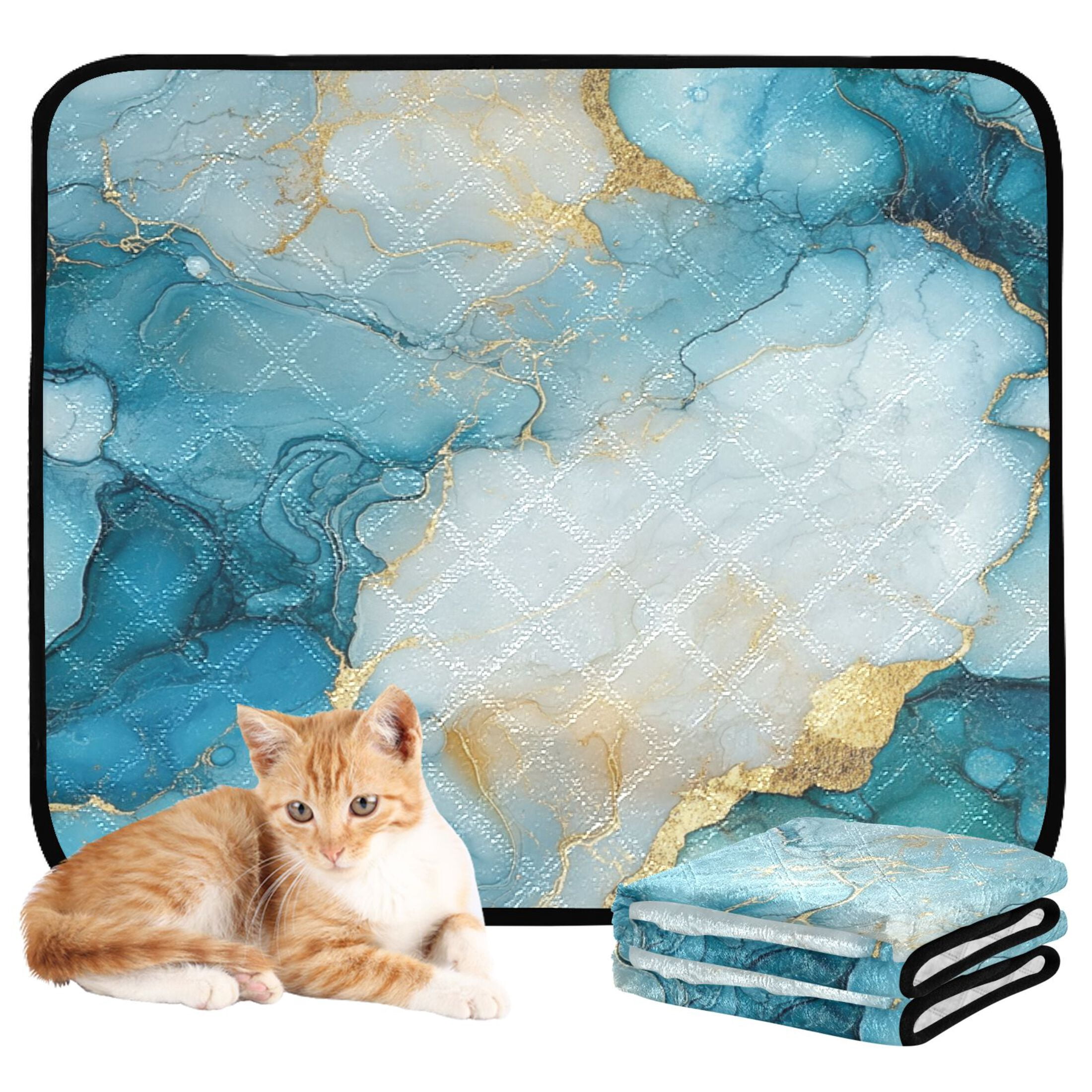 Qxltty Cyan Gilt Marbles Cat litter Pads Pet Set of 2 Diaper Mats Center Anti-leakage Layer Absorbent Soft and Comfortable