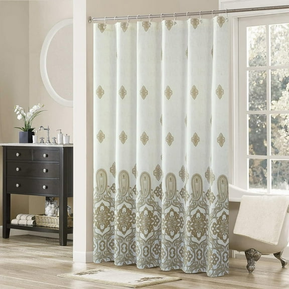 Hudson Farmhouse Taupe Waterproof Paisley Polyester Tan Fabric Printed Beige Decorative Khaki Classic Ivory Cloth Shower Curtain for Bathroom,72" W x 72" L