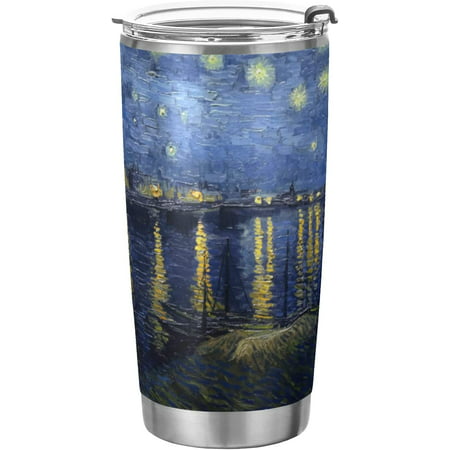 

Van Gogh Starry Night Artwork Stylish Insulated Travel Tumbler Mug with Lid & Straw Double Wall Vacuum Water Bottle Car Cup Stainless Steel Hot and Cold Thermos 20oz