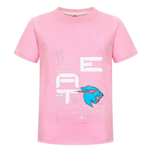 Camiseta Infantil MrBeast Estilo Juvenil Azul Niño Niña Algodón Playera Casual Moda Verano Estampado Pantera Ropa Fans Regalo