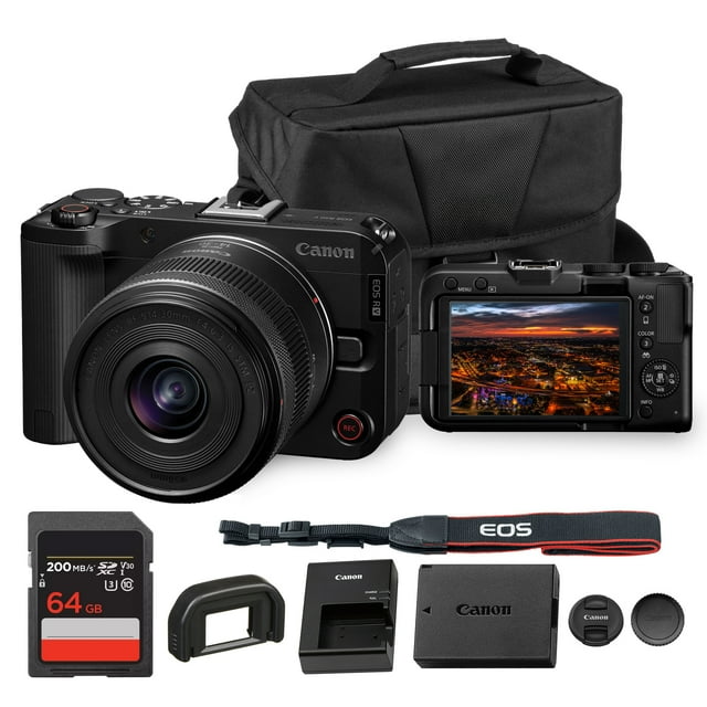 Canon EOS R50 V + 14–30mm Lens Kit | 4K60p Vlogging Camera, Power Zoom Lens With Case