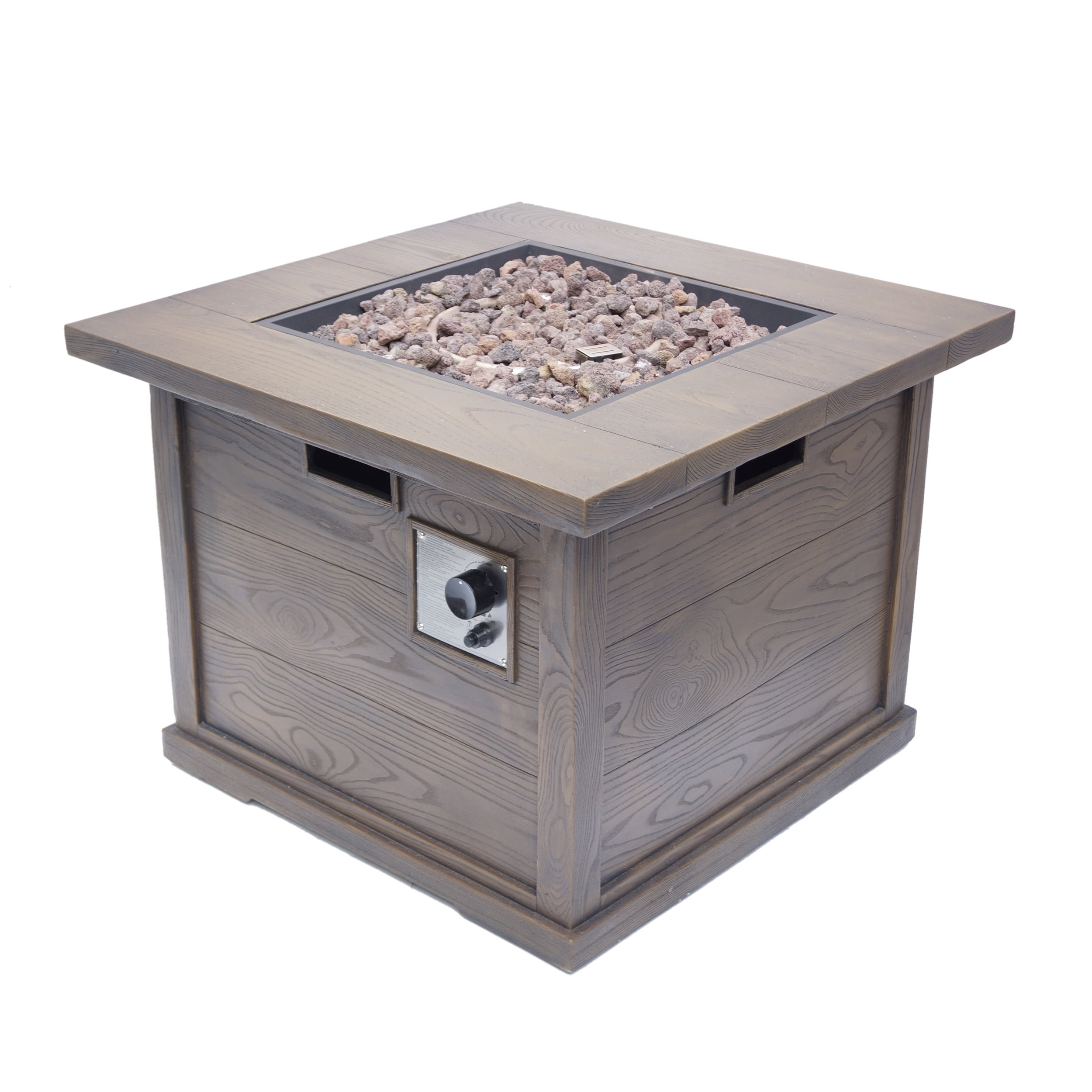 Colby Outdoor Square Gas Fire Pit, Brown Wood Pattern