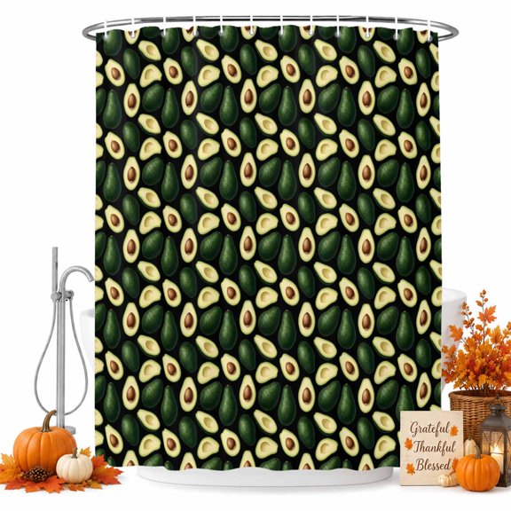 Summer Avocado Shower Curtain, Waterproof Shower Curtains for Bathroom, Red Green Fruits Tropical Washable Fabric Bathtub Curtain Set Bath Decor with 12 Hooks 72"x78"