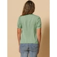 thumbnail image 4 of DARING DIVA Women's Polka Dots Peter Pan Collar Puff Sleeve Shirt L Light Green, 4 of 6