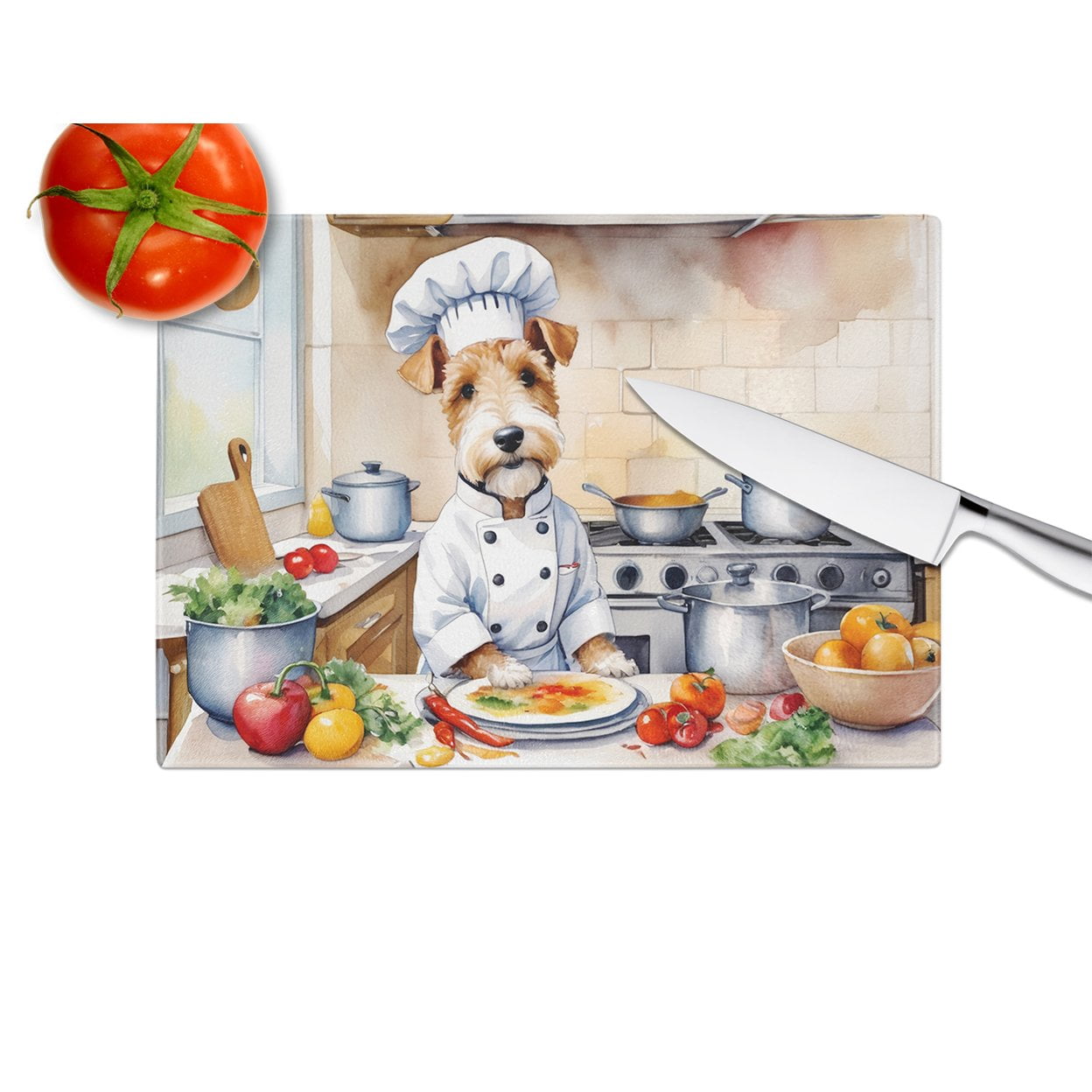 Fox Terrier The Chef Glass Cutting Board 12 in x 15 in
