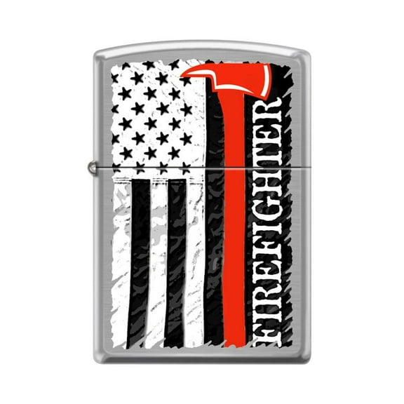 Zippo Lighter - Personalized Custom Message Engraved on Backside for Firefighter US Flag Brushed Chrome #Z5242