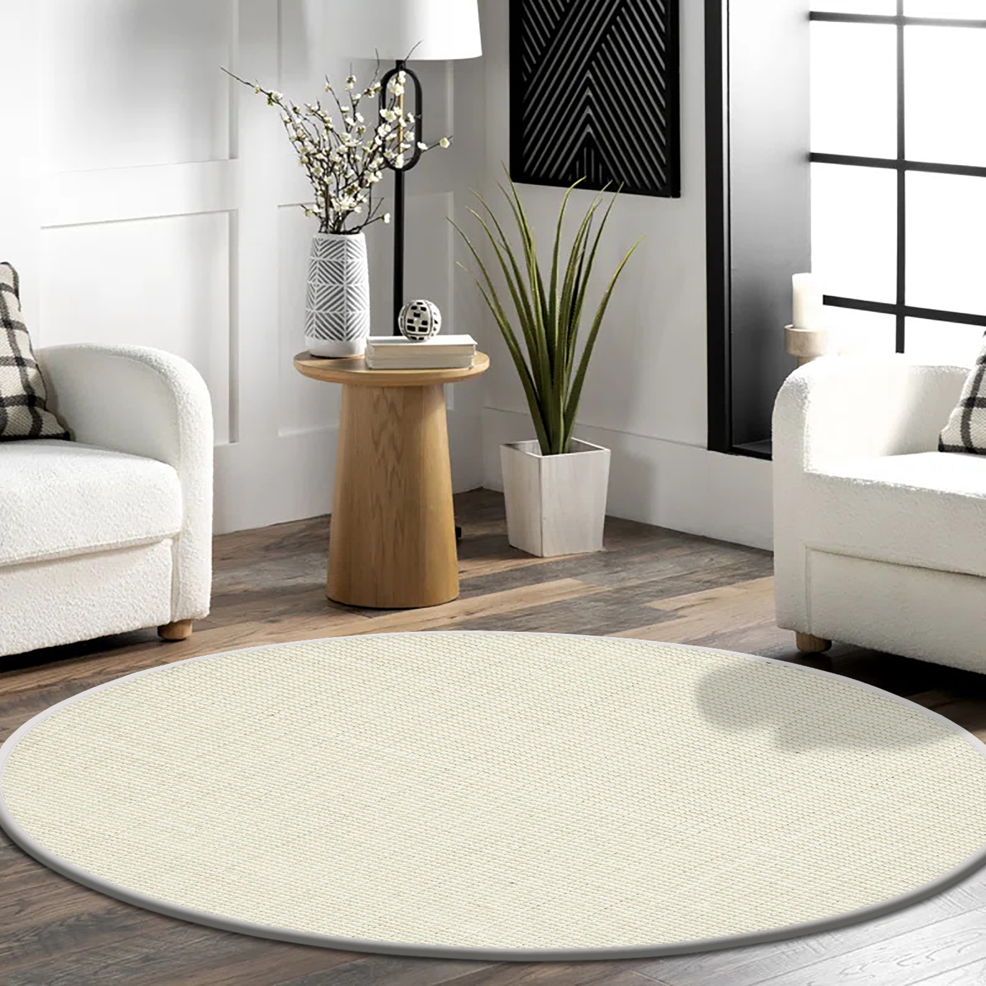 Delara Premium Handwoven Wool and Jute Area Rug, 6' Round, Natural Boucle, 0.25" Thick, Soft & Durable for Living Room, Bedroom, Entryway