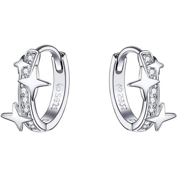 Star Cubic Zirconia Huggie Hoop Earrings for Women Sterling Silver Constellation Cartilage Cute Charms CZ Sleeper Small Hoop Dainty Stars Earrings Hypoallergenic Sensitive Ear Jewelry