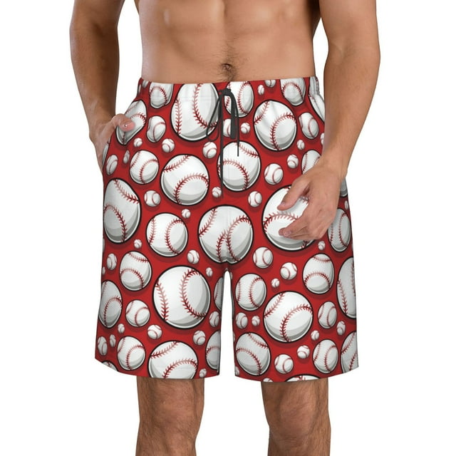KLL Cute Baseball Pattern Swim Trunks for Men,Men's Hawaiian Bathing Suit Swimsuits Quick Dry Swimming Board Shorts Beach Shorts with Pockets-3X-Large