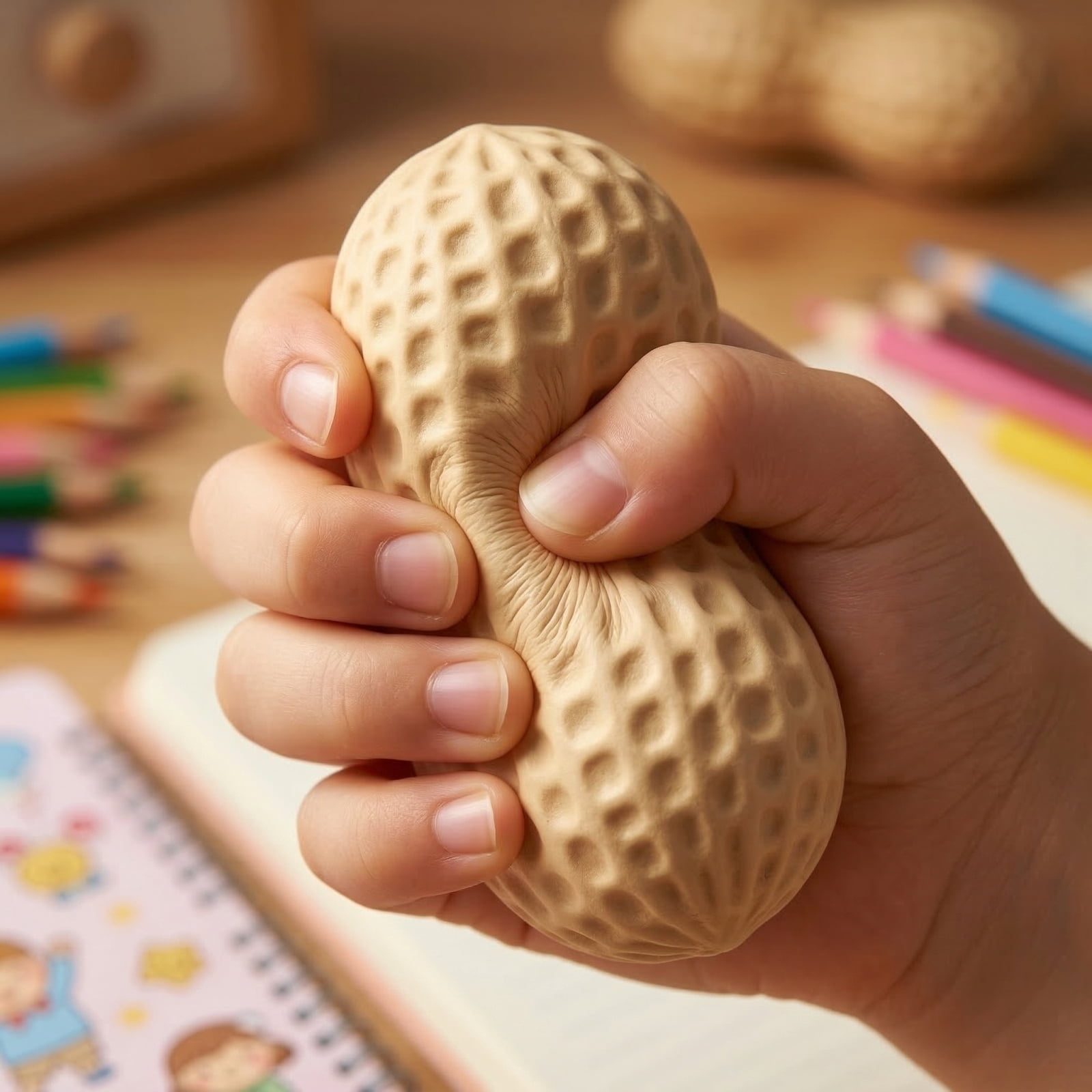 Realistic Peanut Squishy Stress Reliever, Flour Filled Decompression Ball, Soft Sensory Squeeze Pal for Anxiety Relief