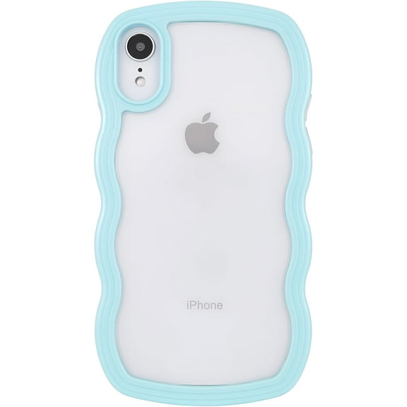 for iPhone XR Case 6.1", Cute Kawaii Glitter Sparking Curly Wave Frame Shape Design, Soft TPU Hard PC Shockproof Protective Bling Phone Cover for Women Girls, Clear-Blue