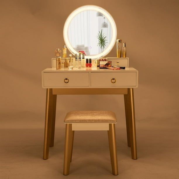 Ubesgoo Vanity Set With Touch Screen, Mirror Vanity Table With Stool