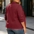 thumbnail image 7 of Plus Size Pleated Blazer For Women, Ruffled 3/4 Sleeve Lapel Jacket, Button Down Casual Office Suit, Elegant Business Work Wear, Feminine Cut Wine 2XL, 7 of 7