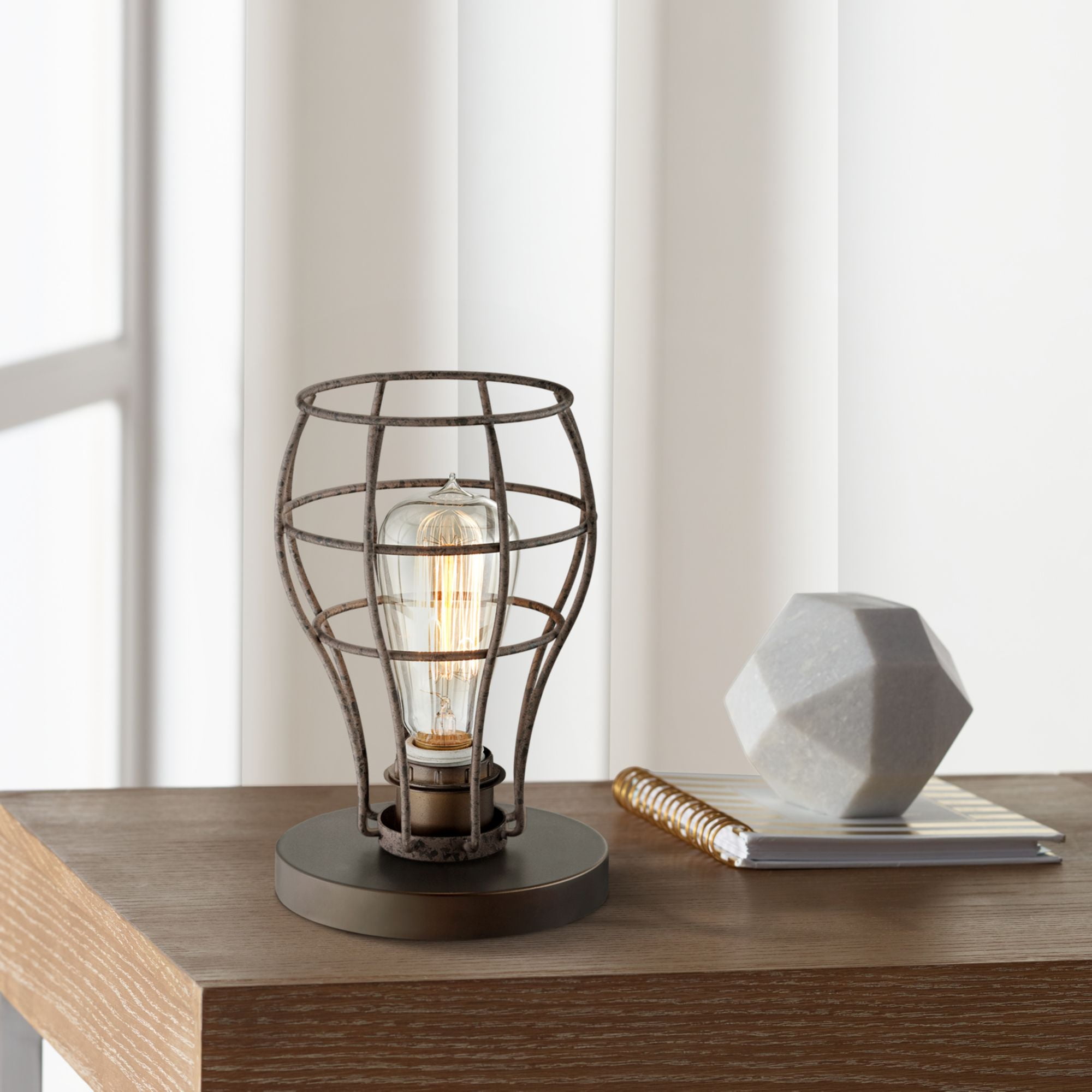 High Bronze Wire Cage Led Edison Bulb, Wire Cage Table Lamp