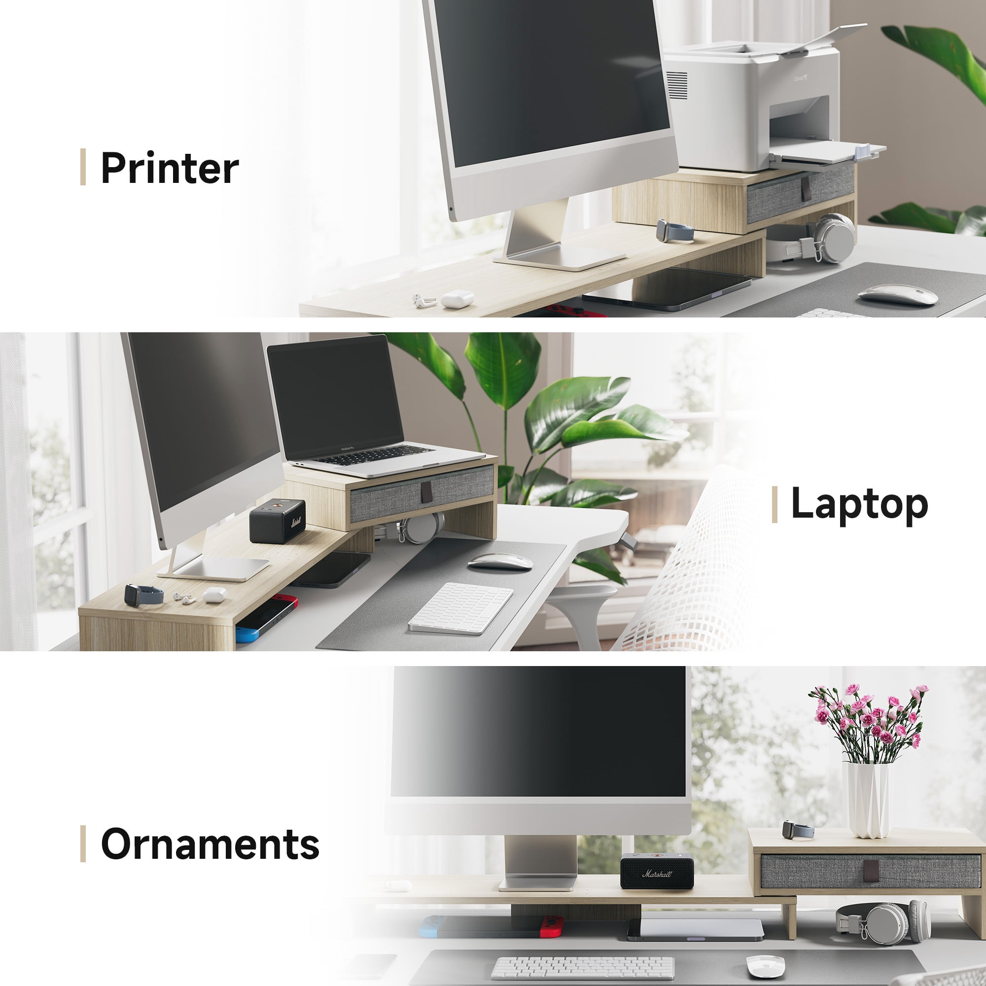 Fenge Computer Monitor Riser Stand with Drawer for 2 or 3 Monitors