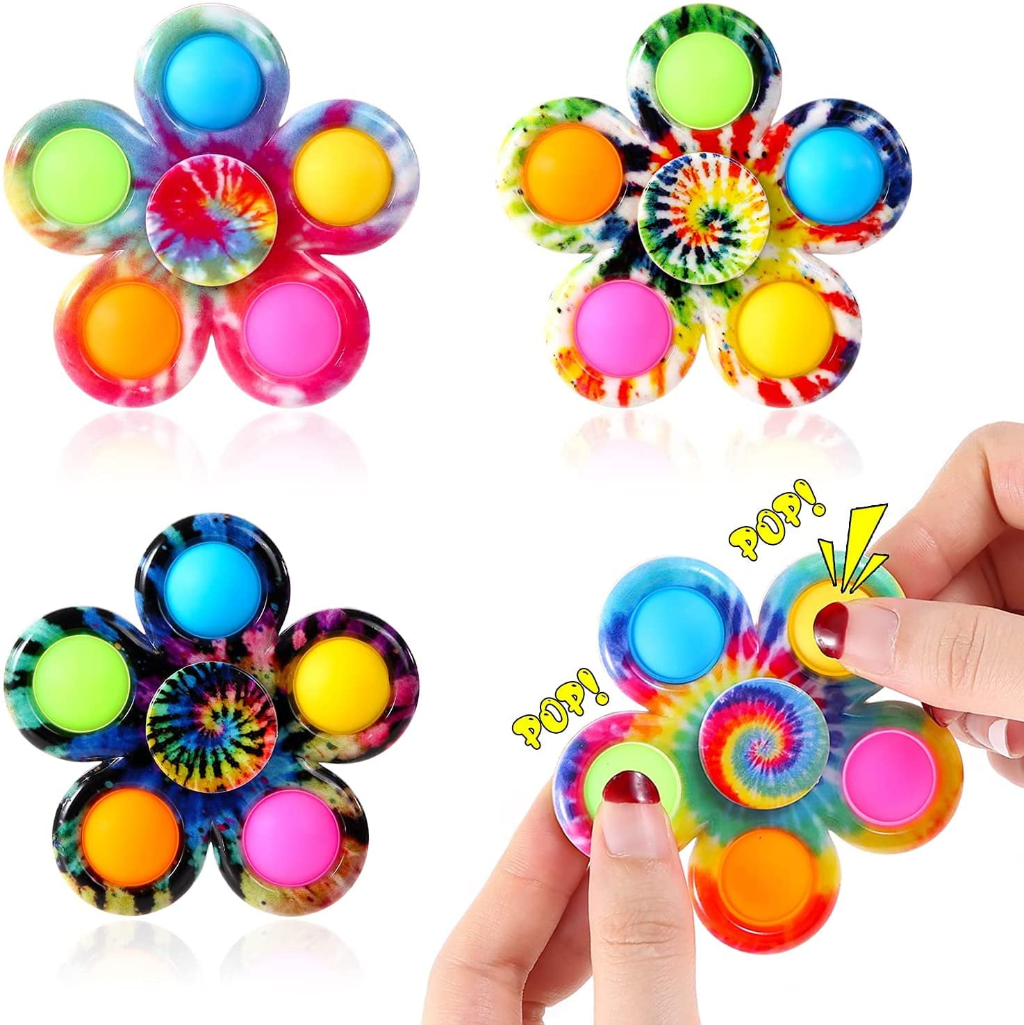 8 Pack Mini Popit Fidget Toy Keychain Tie Dye Silicone Push Bubble Sensory Toys 